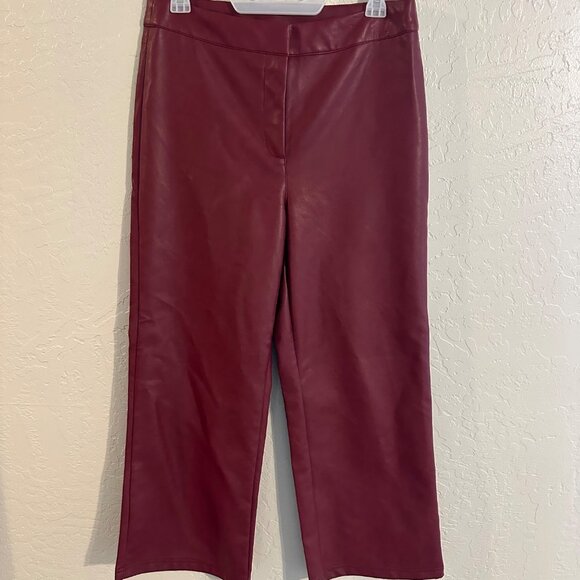 Bagatelle Red Faux Leather High Waisted Straight Leg Cropped Pants - Picture 2 of 9